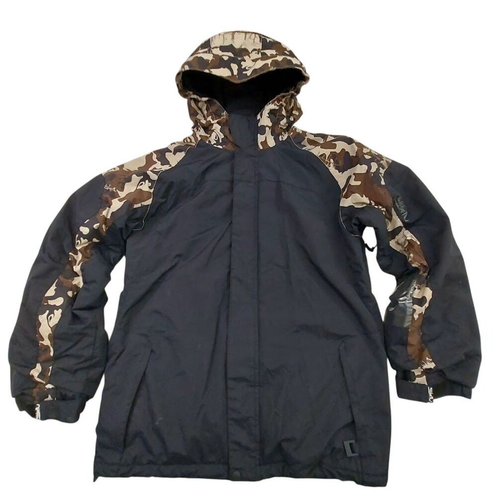 Quiksilver Camo Snow Jacket Youth XL 16-18 Y2K Black Snowboard Outdoor Winter